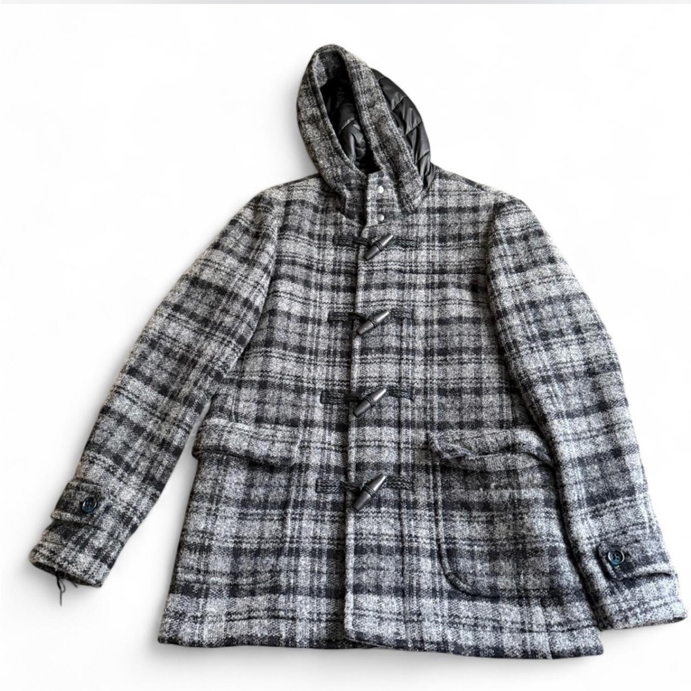 Men's Wool Plaid Hooded Pea Coat